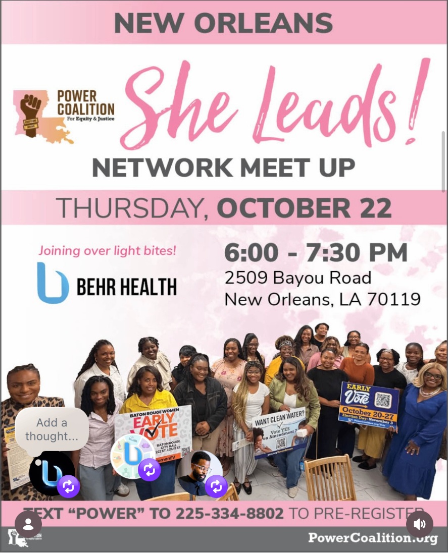 She Leads! Network Meet Up — bEHR Health event in bEHRconnect — 2509 Bayou Road, New Orleans, LA 70119